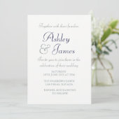 Modern Elegant Script White Blue Simple Wedding Kaart (Staand voorkant)
