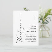 Modern Elegant Script Wit Doopsel Bedankkaart (Staand voorkant)