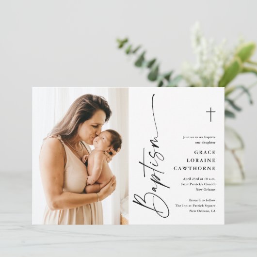 Modern Elegant Script Wit Fotodoop Kaart (Staand voorkant)