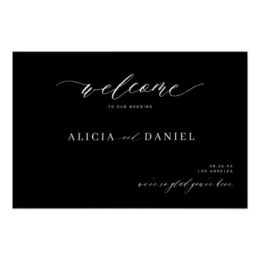 Modern elegant script zwart bruiloft welkom teken perfect poster (Voorkant)