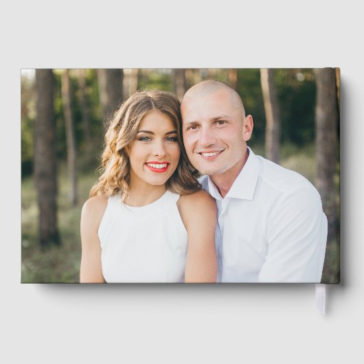 Modern Elegant Script Zwart Foto Bruiloft Gastenboek (Achterkant)