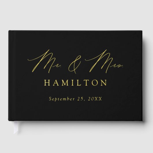 Modern Elegant Script Zwart Foto Bruiloft Gastenboek (Voorkant)