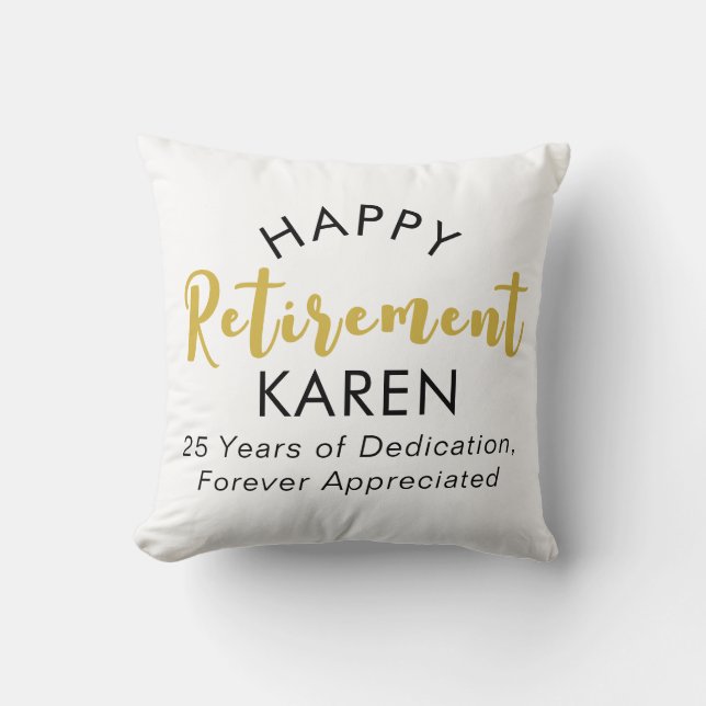Modern Elegant Script Zwart Goud Happy Retirement Kussen (Voorkant)