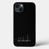 Modern Elegant Script Zwart Initiaal Monogram Case-Mate iPhone Case (Achterkant)