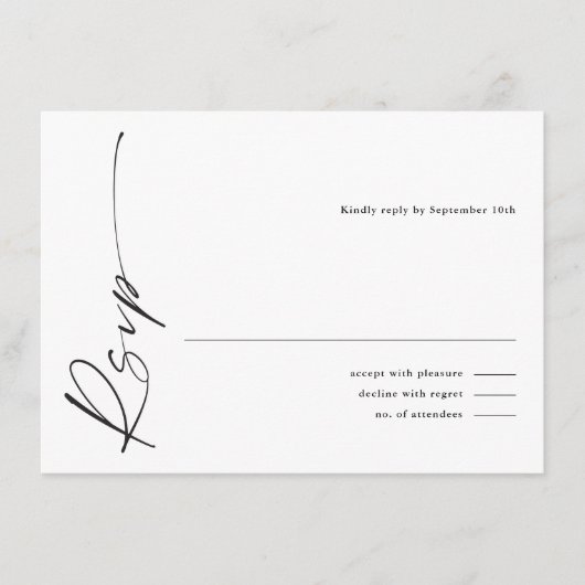Modern Elegant Script Zwart-wit bruiloft RSVP Informatiekaartje (Voorkant)