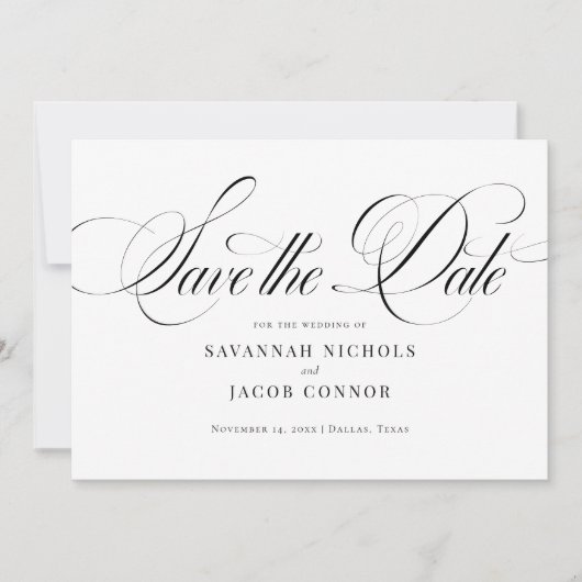 Modern Elegant Script Zwart-wit Save The Date (Voorkant)