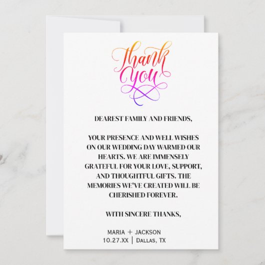 Modern Elegant Script Zwart Wit Trouwen Bedankkaart (Voorkant)