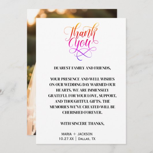 Modern Elegant Script Zwart Wit Trouwen Bedankkaart (Voorkant / Achterkant)