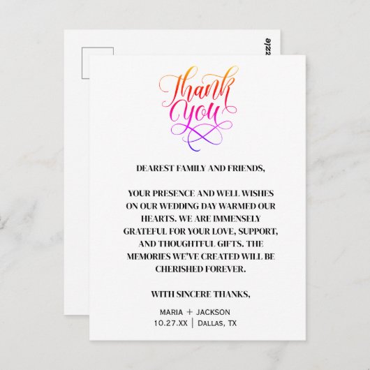 Modern Elegant Script Zwart Wit Trouwen Briefkaart (Voorkant / Achterkant)