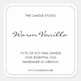 Modern Elegant Script Zwart Wit Verpakking Kaars Vierkante Sticker