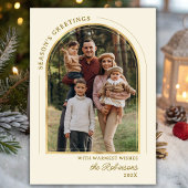 Modern Elegant Season's Greetings Gold Arch Foto Feestdagenkaart