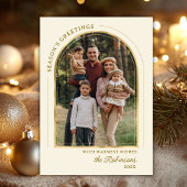 Modern Elegant Season's Greetings Gold Arch Foto Feestdagenkaart