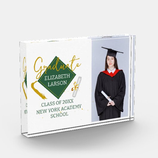 Modern Elegant Senior Green Thed Afstuderen Fotoblokken (Links)