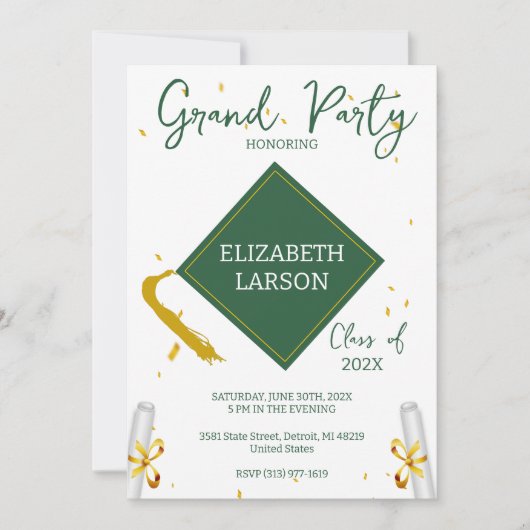 Modern Elegant Senior Green Thed Afstuderen Kaart (Voorkant)