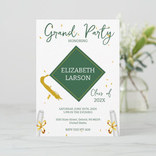 Modern Elegant Senior Green Thed Afstuderen Kaart (Staand voorkant)