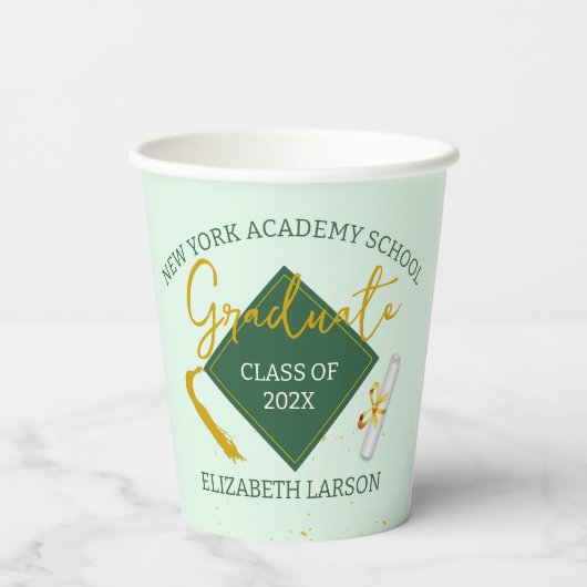Modern Elegant Senior Green Thed Afstuderen Papieren Bekers (Achterkant)