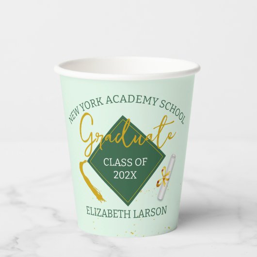 Modern Elegant Senior Green Thed Afstuderen Papieren Bekers (Voorkant)