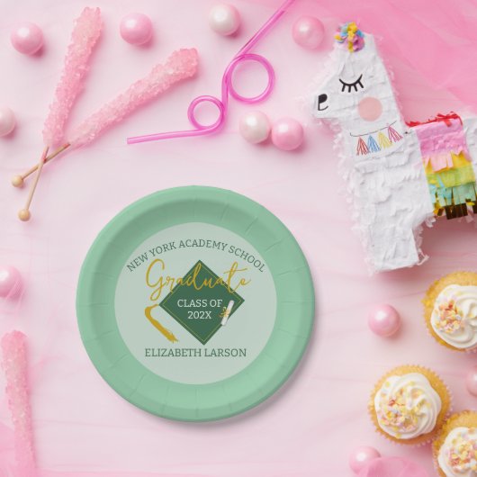 Modern Elegant Senior Green Thed Afstuderen Papieren Bordje (Feest)