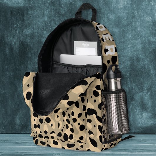 Modern Elegant Sepia Luipaard Patroon en naam Bedrukte Rugzak