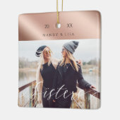 Modern & Elegant Shear Rose Gold Sister Photo Keramisch Ornament (Links)