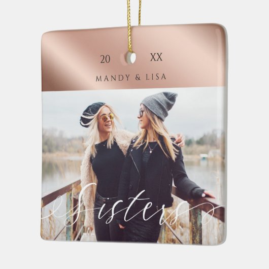Modern & Elegant Shear Rose Gold Sister Photo Keramisch Ornament (Links)