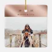 Modern & Elegant Shear Rose Gold Sister Photo Keramisch Ornament (Achterkant)