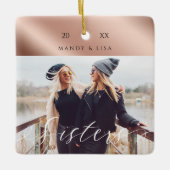 Modern & Elegant Shear Rose Gold Sister Photo Keramisch Ornament (Voorkant)