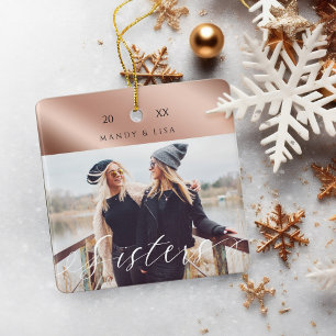 Modern & Elegant Shear Rose Gold Sister Photo Keramisch Ornament
