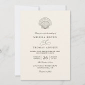 Modern Elegant Shell Beach Ocean QR Code Wedding Kaart (Voorkant)