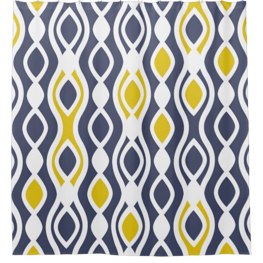 Modern, elegant, siervisblauw, geel wit douchegordijn (Voorkant)