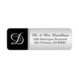 Modern Elegant Silver Black Monogram Initialen Etiket