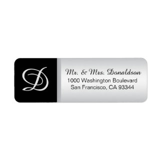 Modern Elegant Silver Black Monogram Initialen Etiket