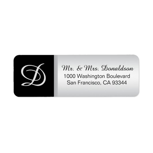 Modern Elegant Silver Black Monogram Initialen Etiket (Voorkant)