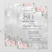 Modern Elegant Silver Bokeh Floral 80th Birthday Kaart (Voorkant / Achterkant)
