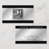 Modern Elegant Silver en Black Sjabloon Business Visitekaartje (Voorkant / Achterkant)