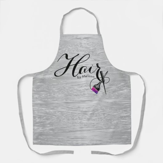 Modern Elegant Silver Foil Hair Stylist Schort (Voorkant)