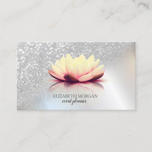 Modern Elegant Silver Glitter Bokeh Ombre Lotus Visitekaartje (Voorkant)