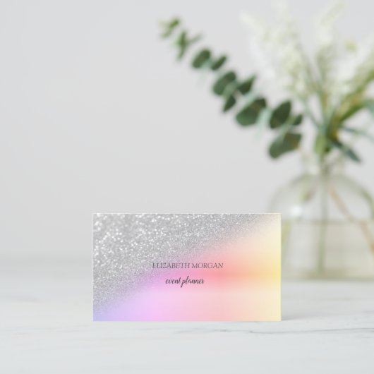Modern Elegant Silver Glitter Bokeh Ombre Visitekaartje (Staand voorkant)