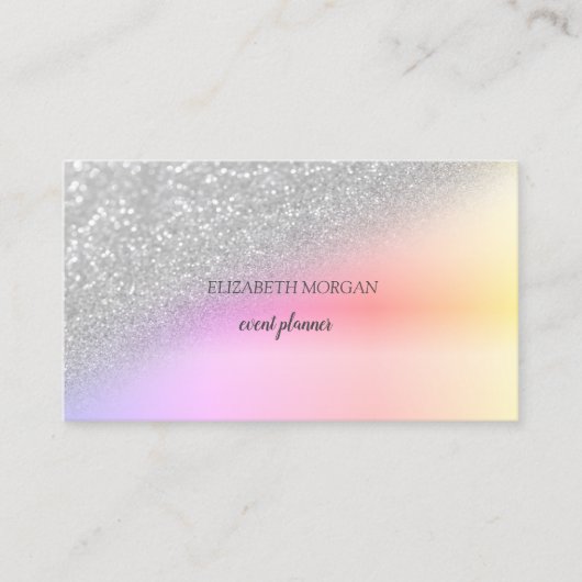 Modern Elegant Silver Glitter Bokeh Ombre Visitekaartje (Voorkant)