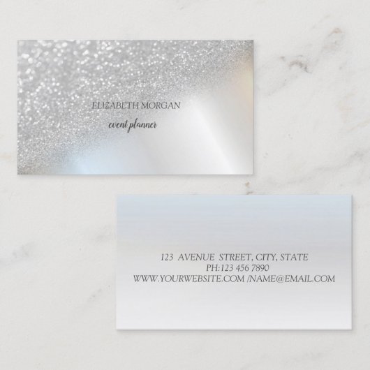 Modern Elegant Silver Glitter Bokeh Ombre Visitekaartje (Voorkant / Achterkant)