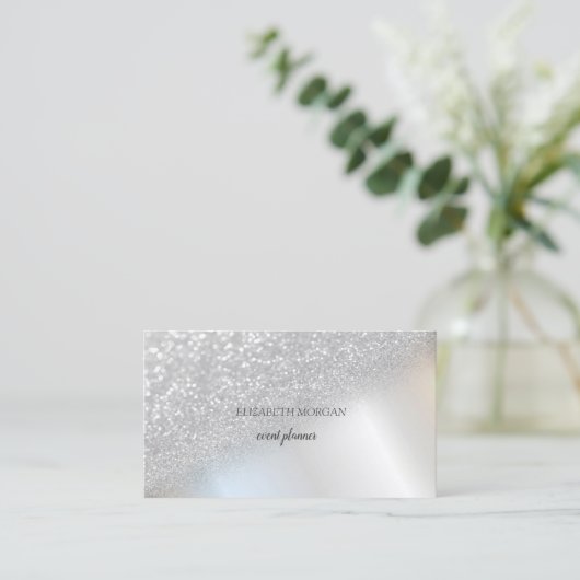 Modern Elegant Silver Glitter Bokeh Ombre Visitekaartje (Staand voorkant)