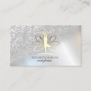 Modern Elegant Silver Glitter Bokeh Womwn Lotus Visitekaartje