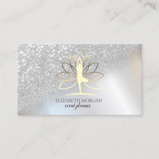 Modern Elegant Silver Glitter Bokeh Womwn Lotus Visitekaartje (Voorkant)