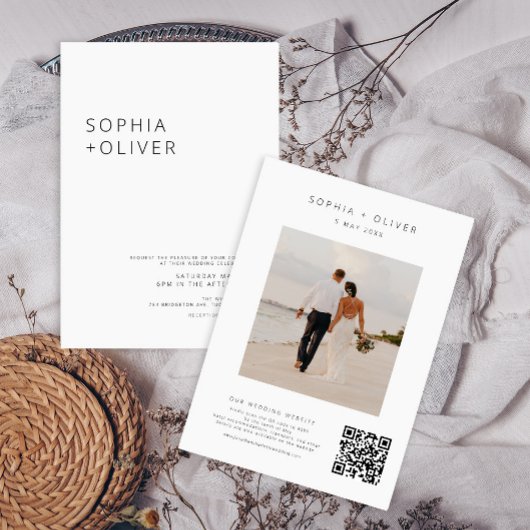 Modern Elegant Silver Grey All-in-One Wedding Invi Kaart