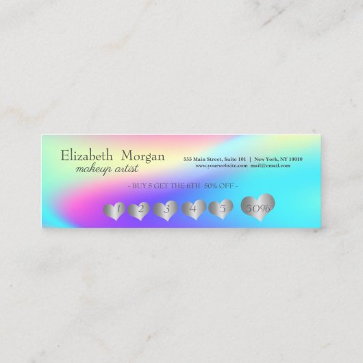 Modern Elegant Silver Hearts, Ombre Holographic Klantenkaartje (Achterkant)