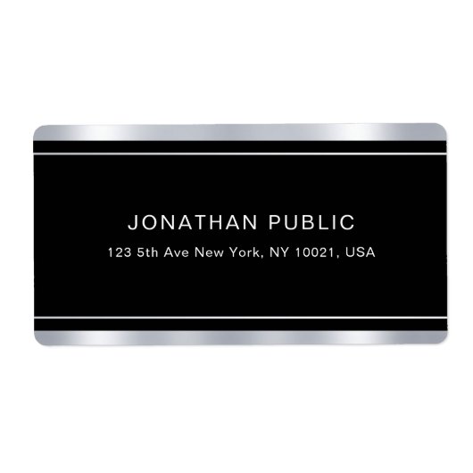 Modern Elegant Silver-look Black Sjabloon Glamour Etiket (Voorkant)