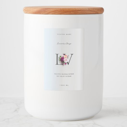 Modern Elegant Silver Monogram Bloemen Roos Beauty Voedselcontainer Etiket (Voorkant)