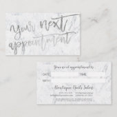 Modern elegant Silver Script typografie marmer Afsprakenkaartje (Voorkant / Achterkant)