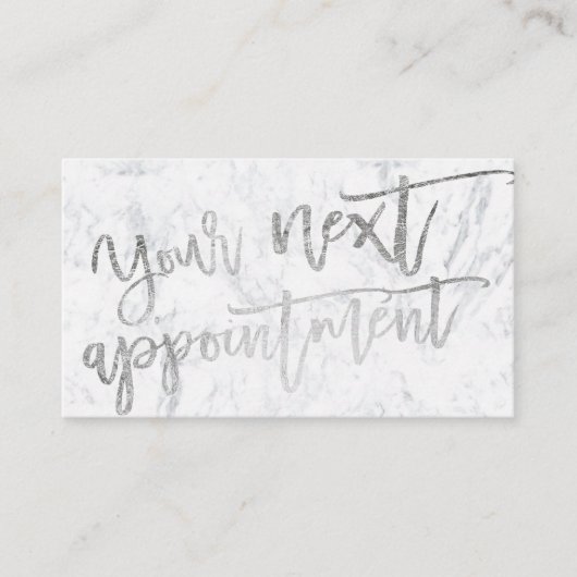 Modern elegant Silver Script typografie marmer Afsprakenkaartje (Voorkant)