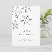 Modern Elegant Silver Snowflakes Business Feestdagenkaart (Staand voorkant)